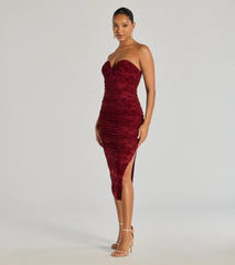 Destiny Strapless Velvet Mesh Midi Dress