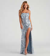 Priya Formal Iridescent Sequin Scroll Dress