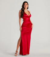 Jamie Lace-Up Satin Formal Column Dress