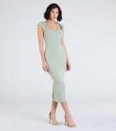 Cute Ease Cap Sleeve Cutout Midi Dress