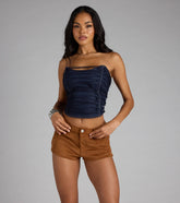Trendy Allure Denim Lace-Up Corset Top