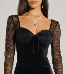 Jaya Long Sleeve Lace And Velvet Column Dress