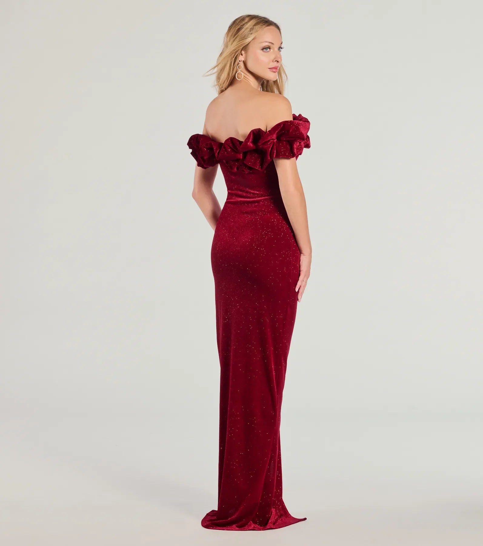 Florence Off-The-Shoulder Glitter Velvet Formal Dress