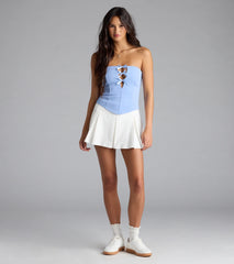 Love For Bows Strapless Ponte Crop Top