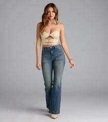 Buckle Up Strapless Cutout Crop Top