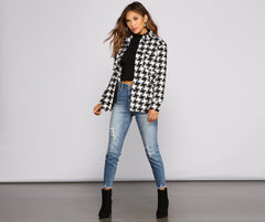 So Chic Houndstooth Woven Shacket