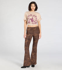 Sassy Trend Leopard Faux Suede Flare Pants